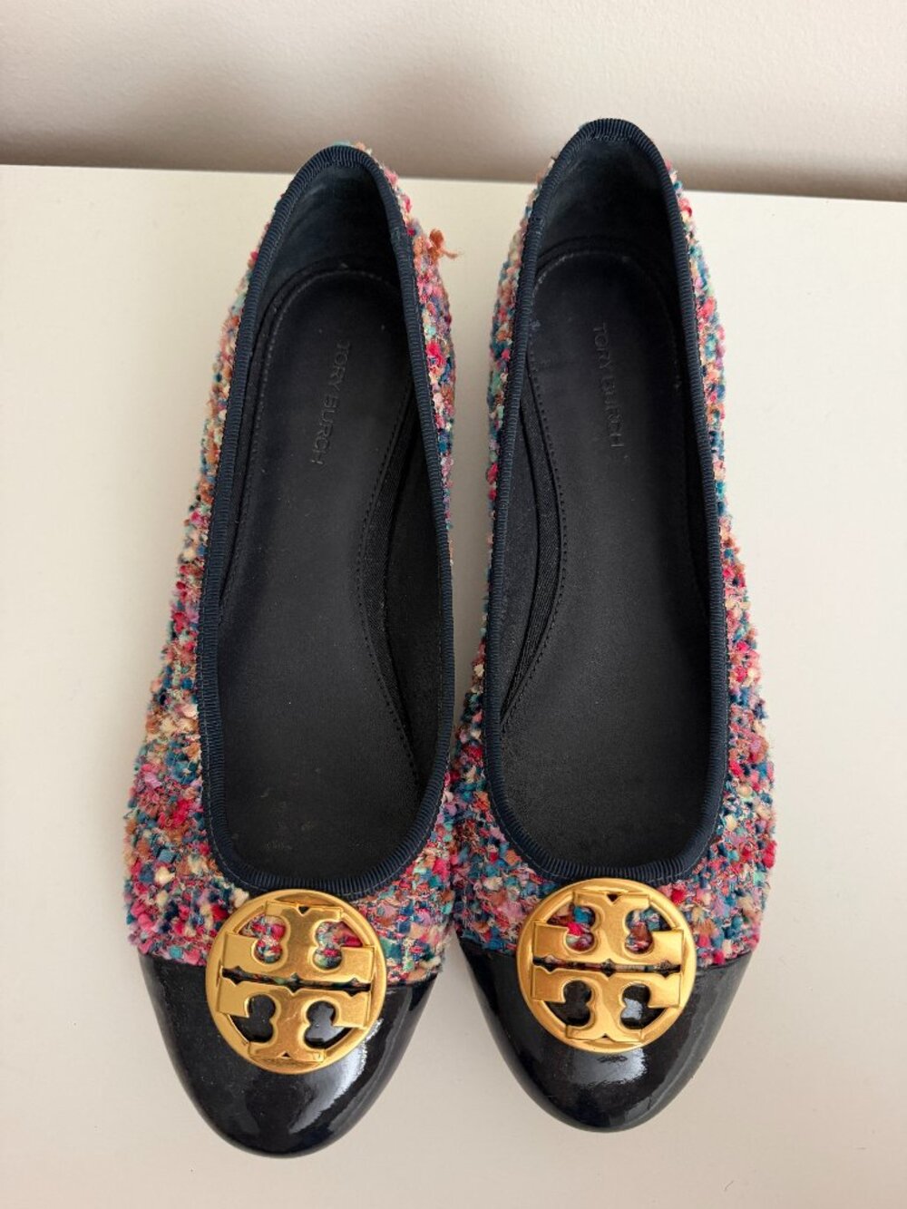 Tory Burch Chelsea Multicolor Tweed Cap-Toe Ballet Flats 8.5